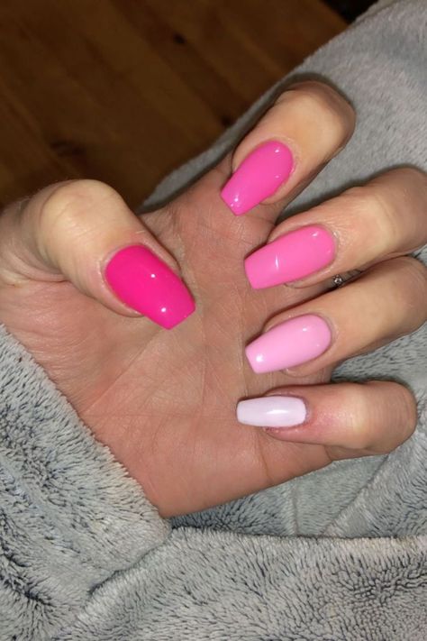 Nail Ideas Different Shades Pink, Pretty Acrylic Nails French Tip, Every Nail Different Color Shades Pink, Each Nail Different Color Shades Pink, 5 Different Color Nails Pink, Pink Nails All Different Shades, Pink Nails Multiple Shades, Acrylic Nails Different Colors Each Hand, Pink Nails Multicolor