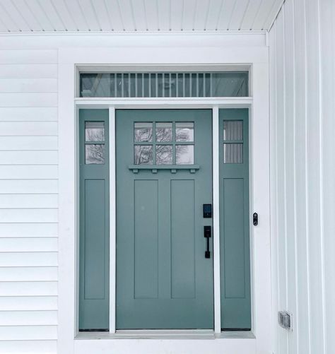 Grey Green Wetland Glidden Door, Sherwin William Front Door Colors, White Farmhouse Front Door Color, Front Door For White House, Dutch Tile Blue Front Door, Front Door Colors For A White House, Exterior Door Colors White House, Front Door Colors Blue, Popular Front Door Colors 2024