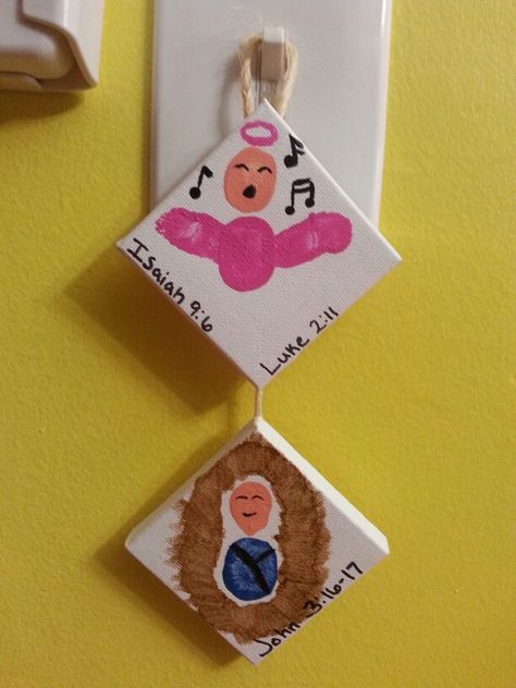 Angel and baby Jesus kids fingerprint craft Jesus Kids, Fingerprint Crafts, Christmas Art Projects, Christmas Crafts For Kids To Make, Religious Crafts, Happy Birthday Jesus, Craft Christmas, Christmas Birthday Party, Angel Crafts