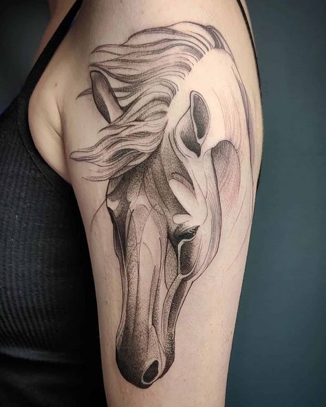 32 Incredible Horse Tattoo Ideas for Men & Women in 2024 Pa Tattoo, Horse Tattoo Ideas, Equine Tattoo, Horse Tattoo Design, Tattoos For Black Skin, Horse Dressage, Horse Tattoo, Line Art Tattoos, Back Tattoo Women