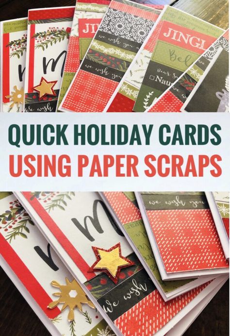 Scrapbook Paper Christmas Cards, Christmas Cards With Scraps, Using Paper Scraps, Christmas Cards Using Scraps, Scrap Paper Christmas Cards, Handmade Christmas Cards Ideas Creative, Cards Using Scraps Of Paper, Card Making Stencils, Simple Christmas Cards