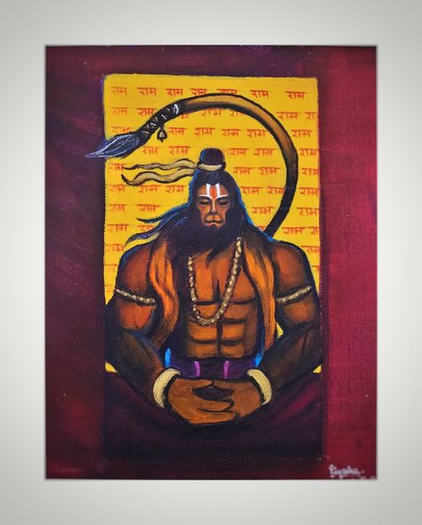 Hanumanji Canvas Painting, Painting Of Hindu God, Hanuman Ji Drawing Pencil Colour, Hanuman Ji Canvas Painting Easy, Hanuman Ji Oil Pastel Drawing, Hanuman Painting Acrylic On Canvas, Hanuman Ji Watercolor Painting, Hanuman Acrylic Painting, Hanuman Canvas Painting Easy