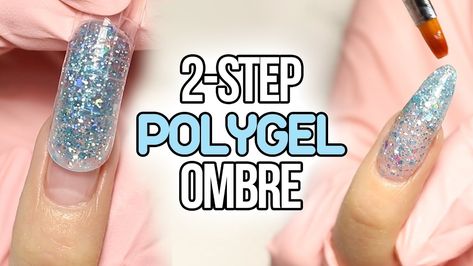 Simple Polygel ombre nail with a nice c-curve and glittery gradient in a few easy to follow steps. Polygel Ombre Nails, Poly Gel Nails Design, Polygel Nails Design, Polygel Nail Art, How To Do Ombre, Poly Gel, Gel Nail Art Designs, Nail Techniques, Ombre Nail