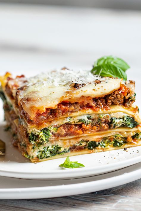 Meat Lasagna Recipe With Ricotta, Recipe With Ricotta Cheese, Meat Lasagna Recipe, Lasagna No Meat Recipe, Polenta Lasagna, Recipe With Ricotta, Lasagna With Spinach, Lasagna With Ricotta, Roasted Vegetable Lasagna