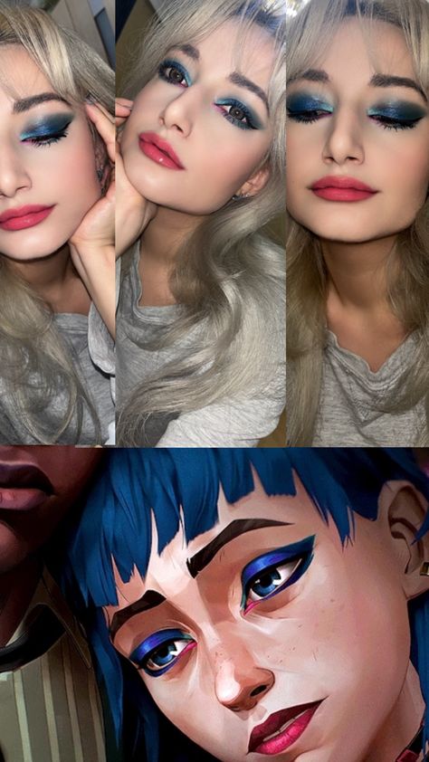 Jinx makeup Jinx Makeup, Lol Jinx, Jinx Cosplay, Makeup Tuts, Cool Makeup, Cosplay Makeup, Make Up Ideas, Face Care, Gravity Falls