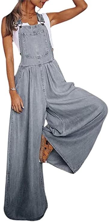 Womens Denim Bib Overalls Adjustable Strap Loose Fit Overalls Baggy Wide Leg Jeans Jumpsuits Baggy Overalls, Strap Jeans, Spaghetti Strap Jumpsuit, Denim Jumpsuits, Long Pant Jumpsuit, Long Romper, Denim Romper, Overalls Women, Belleza Natural