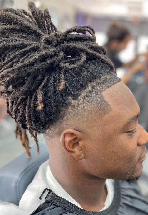 High Top Locs Men, High Taper Dreads, Drop Fade Dreads, Hightop Dreads Styles Men, High Top Locs, Dreads Undercut, High Top Loc Styles For Men, Dreads With Undercut, Braided Locs