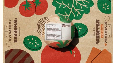 Burger King Lists The Whopper's Ingredients Right On The Wrapper, Highlighting The Lack Of Artificial Preservatives | Dieline - Design, Branding & Packaging Inspiration Whopper Recipe, Burger King Ads, Space Breakfast, Burger Wrap, Burger Branding, Grilled Beef, Restaurant Branding, Collage Design, Creativity And Innovation