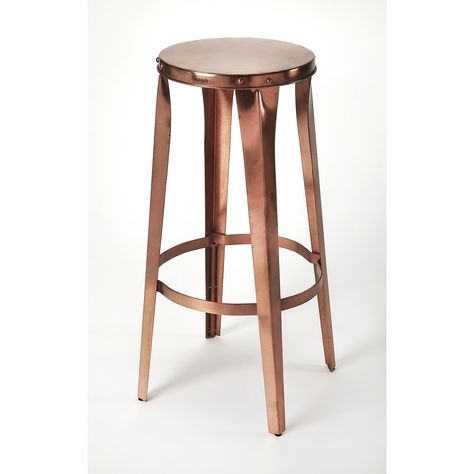 Butler Specialty Company Industrial Chic Copper Ulrich Backless Bar Stool 4447085 | Bellacor Copper Bar Stools, High Top Table Kitchen, Iron Bar Stools, High Top Tables, Pub Table Sets, 30 Bar Stools, Backless Bar Stools, Modern Addition, Resting Place