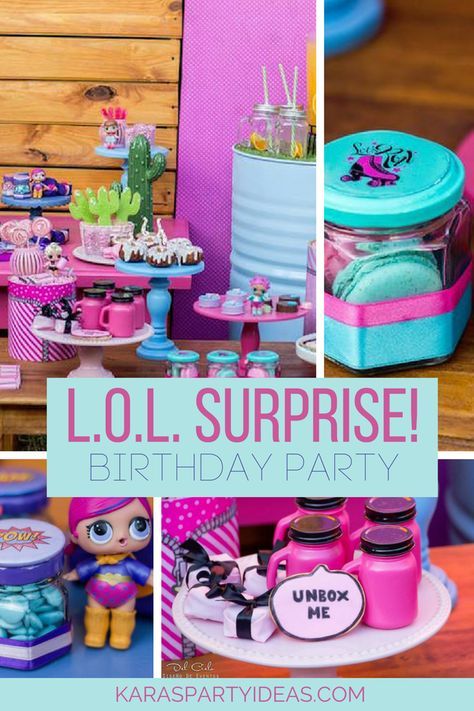 L.O.L. Surprise! Birthday Party via KarasPartyIdeas - KarasPartyIdeas.com Lol Surprise Dolls Party Games, Lol Doll Party Food, Lol Surprise Food Ideas, Lol Surprise Birthday Party Ideas Food, Lol Surprise Dolls Party Ideas Food, Lol Surprise Dolls Party Ideas, Surprise Party Themes, Lol Party Ideas, Lol Surprise Birthday Party