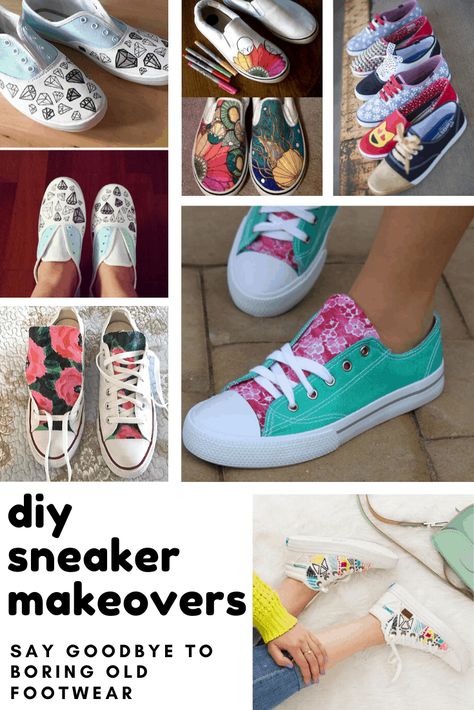 These easy DIY sneaker makeovers are the perfect back to school project Decorating Canvas Shoes, Painting Tennis Shoes Diy, Painting Canvas Shoes Diy Ideas, Paint Converse Diy, Painted Shoes Diy Easy, Decorating Sneakers, Shoe Decorations Diy, Christmas Tennis, Canvas Shoes Diy