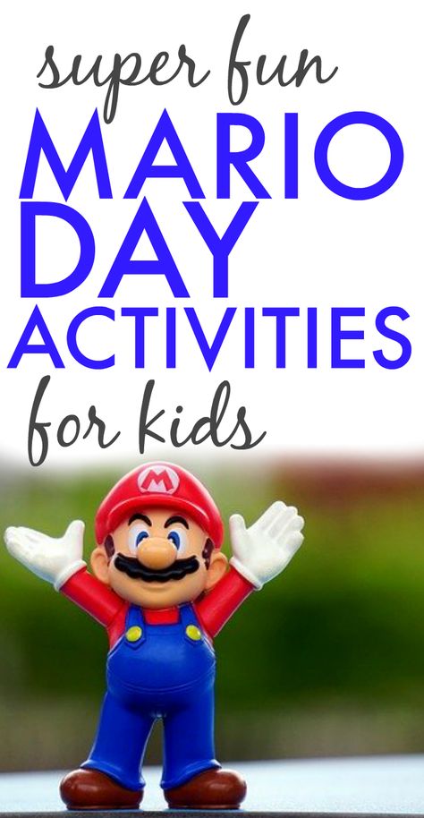 Mario Day Activities for Kids: Mario Day March 10. Technology for kids activities. Fun holidays to celebrate with kids. Super Mario party. Mario video game party. Video game party ideas. Mario Day Spirit Week. Super Mario Bros party ideas. Gameschooling. Gameschool. Nintendo party ideas. Gameschooling games. Holidays for kids. #MarioDay #holidays #nintendo #videogames #technologyforkids #partyideas #partythemes #gameschool #gameschooling #games #technology Mario Day Activities, Mario Games For Kids, Fun Holidays To Celebrate, Video Game Party Ideas, Game Party Ideas, Super Mario Bros Party Ideas, Mario Party Games, Mario Kart Games, Mario Day