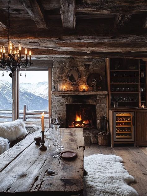 Winter Cabin Interior, Cosy Dining Room, Interior Deisgn, Beautiful Bedroom Decor, Chalet Design, Barn Style House Plans, Ski House, Mountain Decor, Wardrobe Room