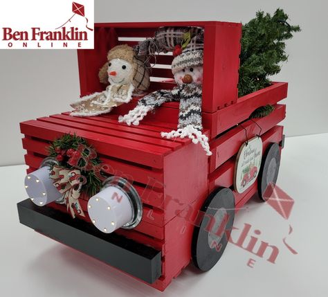 Crate Truck Diy, Diy Red Christmas Truck, Christmas Crate Decor, Diy Christmas Train Crate, Christmas Crates Ideas, Christmas Crates Ideas Wooden Boxes, Wooden Crates Diy, Uses For Wooden Crates, Wooden Crates Christmas