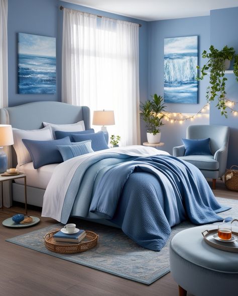 Transform your space into a dreamy bedroom aesthetic that blends style and comfort! ✨🛏️ With thoughtful bedroom decor and chic bedroom styling, this room is perfect for achieving your bedroom goals. Explore inspiring bedroom ideas and modern bedroom design that elevate any space. Whether it’s a cozy master bedroom or a playful kids bedroom, every detail counts. Like, comment, and share your favorite elements! Credit by: @millahomedecor . Follow @millahomedecor for more home decor ideas! #h... Dusty Blue Bedroom Ideas, Dream Bedroom Aesthetic, Minimalistic Room, Vibe Bedroom, Apartment Checklist, Blue Comforter, Bedroom Styling, My Dream Bedroom, Bedroom Goals