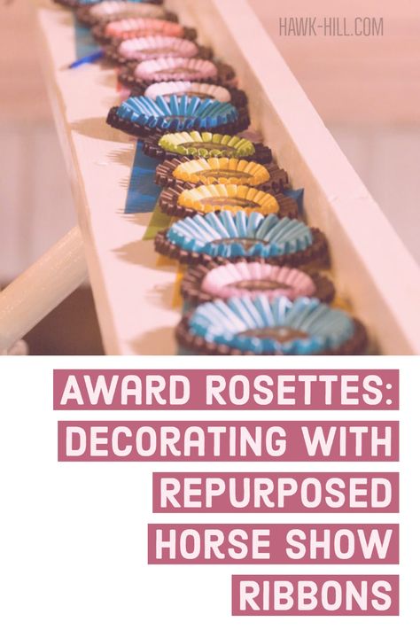 Decorating with award rosettes Horseback Riding Ribbon Displays, What To Do With Award Ribbons, Horse Show Ribbon Crafts, Rosette Display Ideas, Show Ribbon Display Ideas, Ribbon Display Ideas, Horse Ribbons Display Ideas, Horse Show Ribbon Display, Award Ribbon Display