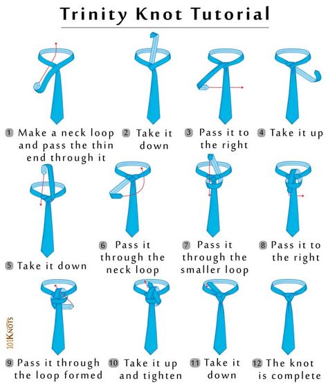 How to Tie a Trinity Knot Trinity Tie Knot, Trinity Knot Tie, Eldredge Knot, Half Windsor, Tie A Necktie, Windsor Knot, Neck Tie Knots, Knots Tutorial, Knot Tie