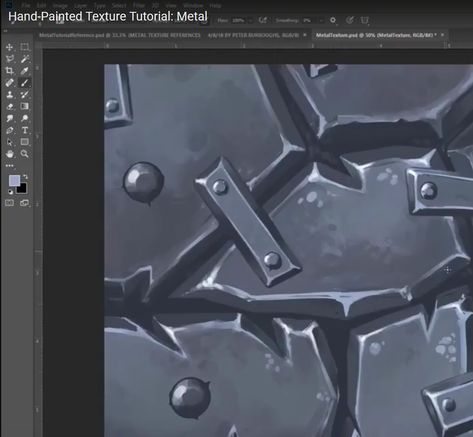 Hand Painted Metal texture tutorial by Kairosmith Iron Texture Drawing, Texture Tutorial, Metal Painting, Texture Drawing, Hand Painted Textures, 3d Concept, Texture Paint, Warhammer Art, Body Form