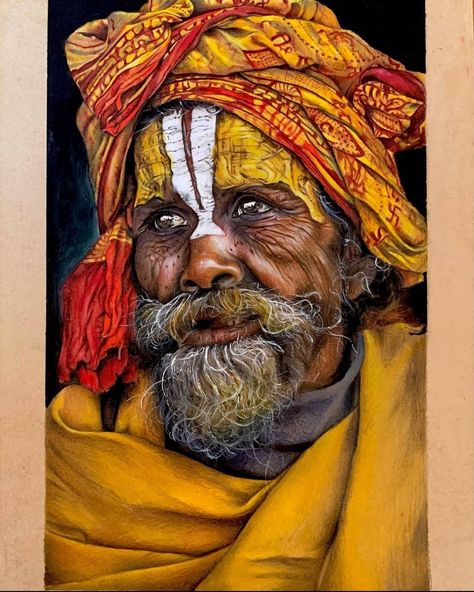 Realistic Face Drawing, Potrait Painting, Old Man Portrait, Indian Contemporary Art, Poster Color Painting, Colored Pencil Portrait, Watercolor Portrait Painting, Sky Art Painting, Hyper Realistic Paintings