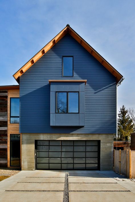 Blue Exterior Paint Colors For House, Ranch Style Homes Exterior Colors, Mid Century Modern Exterior Paint, House Exterior Colors Blue, Exterior Paint Palette, Outside Apartment, Blue Home Exterior, Blue Exterior House Colors, Blue House Exterior