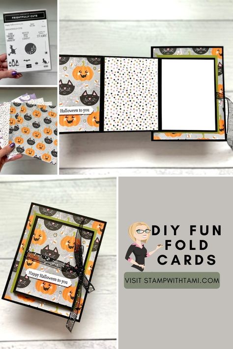 Stampin Up Halloween Cards Holiday Crafts Halloween, Halloween Cards Diy, 3d Embossing Folders, Halloween Cards Handmade, Card Making Videos, Fun Folds, Diy Halloween Projects, Fold Cards, Fancy Fold Cards