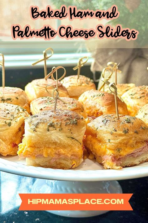 baked ham and cheese sliders Ham And Pimento Cheese Sliders, Pimento Cheese Sliders Recipe, Palmetto Cheese Recipe, Pimento Cheese Sliders, Recipes With Hawaiian Rolls, Baked Ham And Cheese Sliders, Awesome Sandwiches, Sweet Hawaiian Rolls, Palmetto Cheese