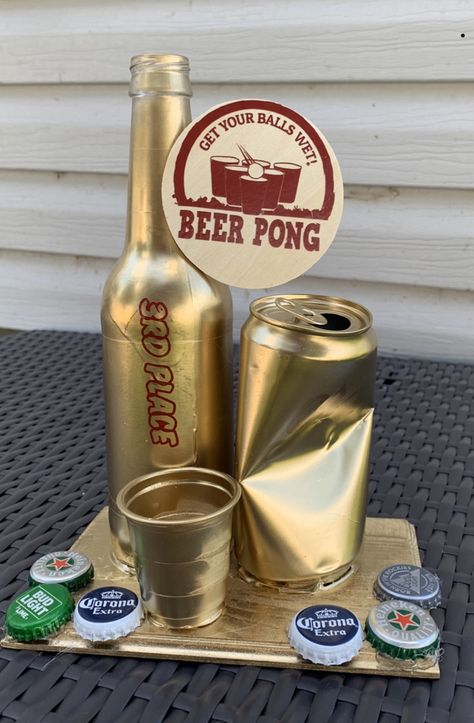 Frat Party Ideas, Diy Trophies, Beer Pong Trophy, Diy Trophy, Afterschool Program, Beer Olympics, Funny Awards, Beer Olympic, Frat Party