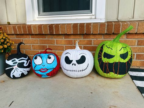 Painted Pumpkin Nightmare Before Christmas, Pumpkin Painting Ideas Nightmare Before Christmas, Jack Pumpkin Painting, Nightmare Before Christmas Pumpkin Paint, Oogie Boogie Pumpkin Painting, Beetle Juice Pumpkin Painting, Hocus Pocus Pumpkin Painting, Oogie Boogie Pumpkin, Cute Painted Pumpkin Ideas