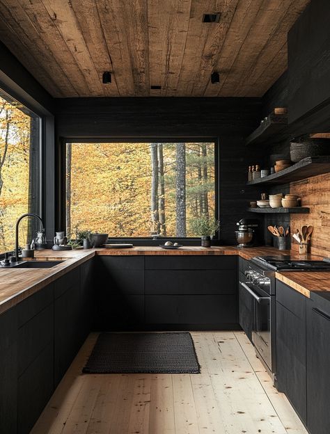 Facebook Black Walls Kitchen, Very Small Kitchen Design, Kitchen With A View, Small Kitchen Set, Space Above Kitchen Cabinets, Black Kitchen Countertops, Kitchen Layouts, Above Kitchen Cabinets, Small Kitchen Layouts