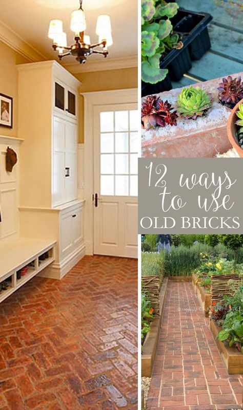 Check out this list of ideas to repurpose vintage bricks, including garden paths, entryways, flooring, and brick decor Farmhouse Brick, Brick Ideas, House Brick, Easy Diy Home Projects, Brick Projects, Brick Decor, Hacks And Tips, Garden Hacks, Country Porch