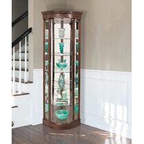 Lark Manor Arledge Lighted Corner Curio Cabinet | Wayfair Curio Cabinet Displays, Wall Curio Cabinet, Corner Curio Cabinet, Corner Curio, Display China, Vintage Corner, Cabinet Wood, Dining Cabinet, China Cabinets