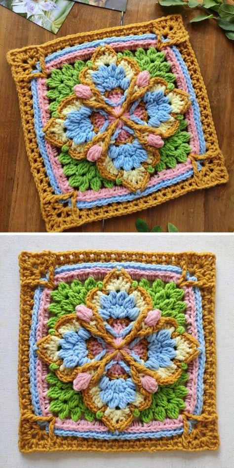 Granny Square Bandana, Crochet A Headband, Gift Ideas Crochet, Crochet Flower Granny Square Pattern, Crochet A Granny Square, Crocheted Squares, Granny Square Crochet Patterns Free, Crochet Cushion Cover, Crochet Motif Patterns