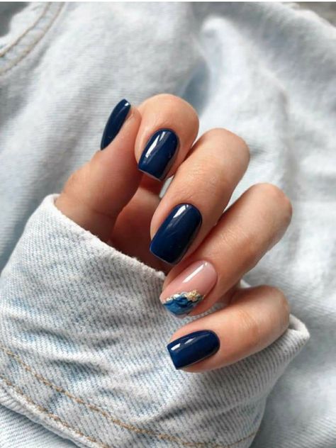 Christmas Nails Dark Blue, Navy Blue Nail Ideas, Navy Nails Design, Navy Blue Nail Designs, Nail Art Bleu, Blue Nail Ideas, Blue Nail Art Designs, Dark Blue Nails, Navy Nails