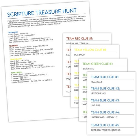 LDS Youth Activity Idea: Scripture Treasure Hunt - My Silly Squirts Activity Days Scripture Scavenger Hunt, Scripture Chase Lds, Scripture Scavenger Hunt Lds, Book Of Mormon Scavenger Hunt, Scripture Scavenger Hunt, Lds Youth Activities, Book Of Mormon Scriptures, Family Home Evening Lessons, Youth Lessons