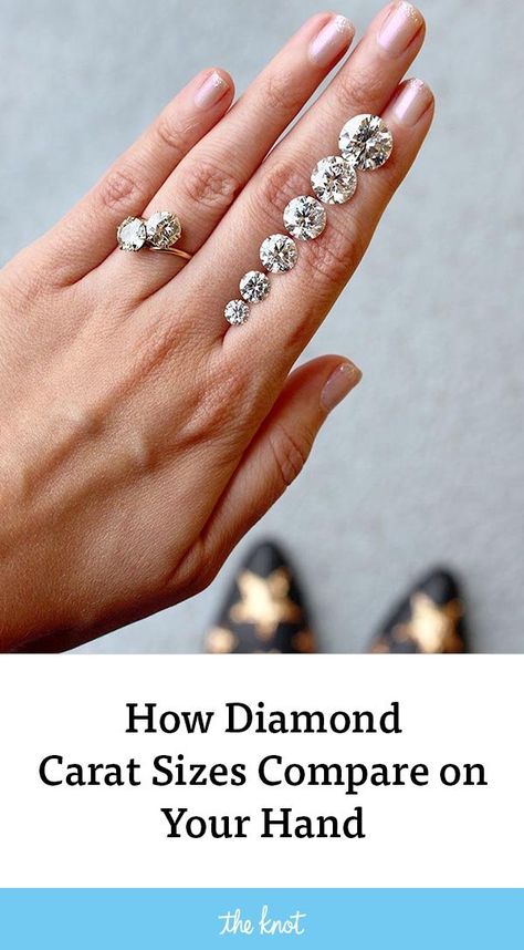 How diamond carat sizes compare on your hand Different Carat Sizes On Hand, Carat Sizes On Hand, Carat Sizes, Diamond Carat Size, Trending Ideas, Picture Description, Big Diamond, Dream Engagement, Dream Engagement Rings