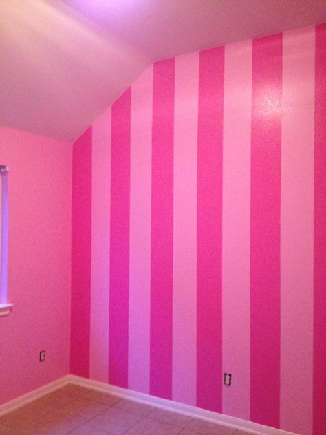 Pink striped wall. I painted this in the nursery!! Victoria Secret Bedroom, Pink Striped Walls, Hot Pink Bedrooms, Secret Walls, Pink Bedroom Walls, Barbie Bedroom, Stripe Wall, Pink Bedroom For Girls, Barbie Room