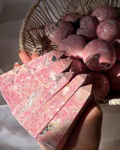 Rhodonite Aesthetic, Rhodonite Crystal Aesthetic, Crystal Bay, Crystal Vibes, Crystal System, Crystal Aesthetic, Witchy Crafts, Spiritual Crystals, Pretty Rocks