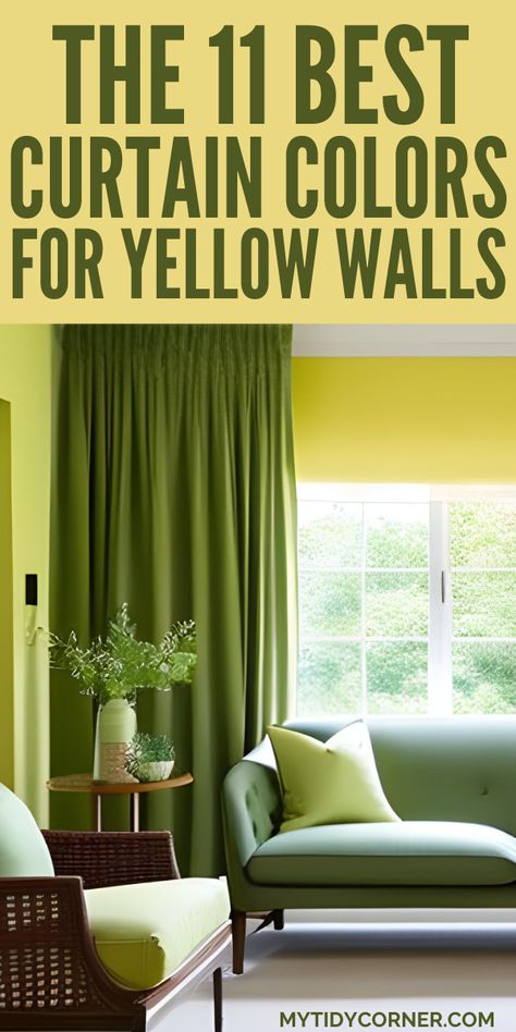 Transform your yellow walls into a stunning canvas with these jaw-dropping curtain color ideas! Discover the best curtain colors for yellow walls. From vibrant palettes to sophisticated neutrals, here are the best color curtains for yellow wall. Find out what color curtains go with yellow walls and say goodbye to boring windows. Yellow Color Bedroom Ideas, Yellow Bedroom Curtain Ideas, Yellow Walls Curtain Ideas, Yellow Room Curtain Ideas, How To Decorate Yellow Walls, Curtains For Yellow Walls Bedroom, Curtains To Go With Yellow Walls, Curtains With Yellow Walls, Curtains For Light Yellow Walls