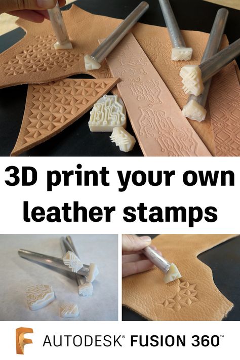 Use Fusion 360 to design custom stamps to create beautiful patterns and textures in leather. Leather Working Tools, 3d Printing Diy, 3d Printed Objects, 3d Printing Projects, Leather Stamps, Leather Carving, Leather Dye, Leather Art, Design Stamps