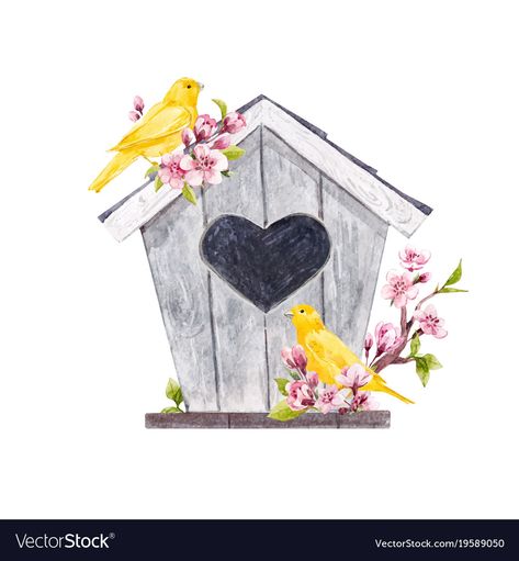 Birdhouse Watercolor, Watercolor Birdhouse, Decoupage Paper Printable, Birds Vector, Indoor Gardening, Spring Art, Diy Curtains, Bird Patterns, Bird Drawings