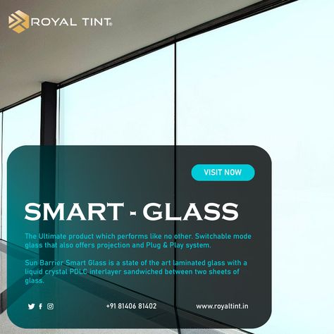 Experience the future of glass with smart glass - on-demand privacy, energy efficiency, and design flexibility at the touch of a button. #SmartGlass #Dyamic #Dyamicspace ##Privacy #Transform #switchable #switchablefilm #switchableglass #security #privacy #royaltint #technology #smartfilm #smartglass #expertise #beneficial #trending #viralpost #viral #efficiency Smart Glass, Laminated Glass, Window Films, Paint Protection, Window Film, State Art, Energy Efficiency, The Future, Energy