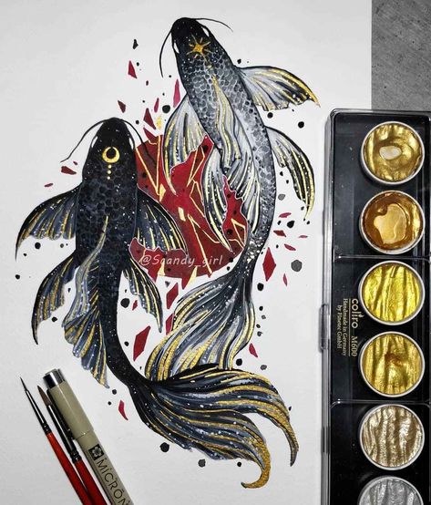 Karp Koi, Kunst Tattoos, Tattoo Art Drawings, Mythology Art, Mythical Creatures Art, Art And Illustration, Japanese Tattoo, Another Day, Koi Fish