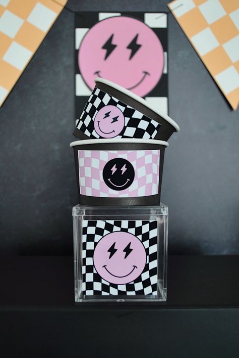 One Happy Girl, Personalized Birthday Labels, Girls Birthday, Party Favor Label Stickers, Pink Smiley Face, Happy Face, Checkered, Retro - Etsy Pink Smiley Party, Pink Smiley Face, Pink Smiley, Birthday Labels, Label Stickers, Favor Labels, Happy Birthday Parties, 12th Birthday, Happy Girl