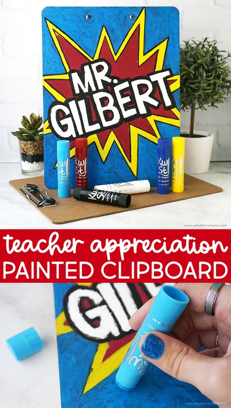 Painted Teacher Appreciation Clipboard | artsy-fartsy mama Teacher Clipboard, Mess Free Painting, Painting Teacher, Back To School Crafts, Favorite Teacher, School Inspiration, Kids Journal, Teacher Appreciation Week, Custom Painted