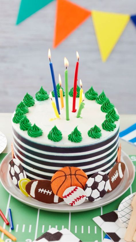 Sports Birthday Cake, Sports Birthday Cakes, Stripe Cake, Childrens Parties, Savory Cakes, Striped Cake, Sports Theme Birthday, Sport Cakes, Ice Cake