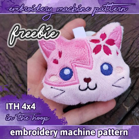 Freebie - ITH 10x10 Sakura Kitty / 4x4 sakura kitty head - lillipaya's Ko-fi Shop Ith Embroidery, Animal Sewing Patterns, Kitty Plush, Machine Pattern, Hoop Embroidery, Machine Embroidery Patterns, Embroidery Ideas, Goods And Services, Needle And Thread