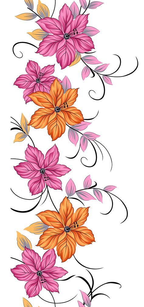 Flower Drawing Digital, Digital Border Design, Flower Border Png, Digital Border, Botanical Flowers Print, Flower Print Pattern, Botanical Flower Art, Floral Textile, Flower Drawing Design