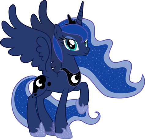 Luna.  The black part is not Luna's cutie mark. The moon in the middle is but the black part surrounding it is actually a stain from Nightmare Moon. Luna's cutie mark was lucky to have saved the stain. Nightmare Moon could have destroyed Luna permantently Putri Celestia, Mlp Luna, Celestia And Luna, My Little Pony Princess, Princess Twilight Sparkle, Nightmare Moon, My Little Pony Twilight, Moon Princess, Princess Celestia