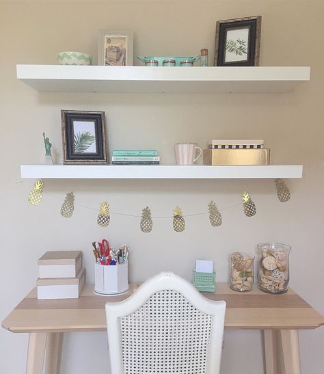 Ikea floating shelves desk ideas Decor Above Desk, Ikea Floating Desk, Floating Shelves Desk, Shelves Above Desk, Shelves Desk, Grey Floating Shelves, Ikea Floating Shelves, Floating Shelves Bedroom, Rustic Wood Floating Shelves