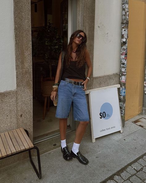 jorts repeater and proud while in Porto . . . . #oversize #effortlessstyle #comfyoutfit #casualoutfits #ootd #tabi Big Jorts Outfit Women’s, Big Jorts Outfit, Grey Jorts Outfit, Jorts Styling, Ootd Oversize, Summer Tomboy, Jorts Outfit, Fall Board, Tomboy Femme